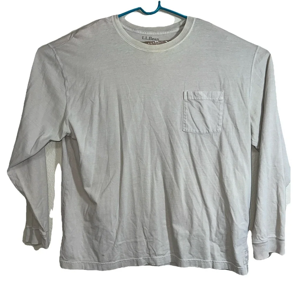 LL Bean Long Sleeve Men Xtra Large‎ Cream 100% Cotton Pullover W/ Pocket